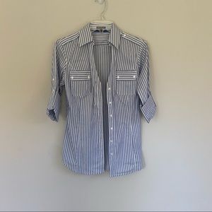 EUC Express Essential Stretch Blue & White Fitted Button Down Shirt Size S